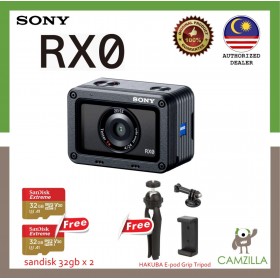SONY 4K ACTION CAMERA RX0 + Micro 32gb Memory Card x 2 + Case + Hakuba Tripod set (Original Sony Warranty)